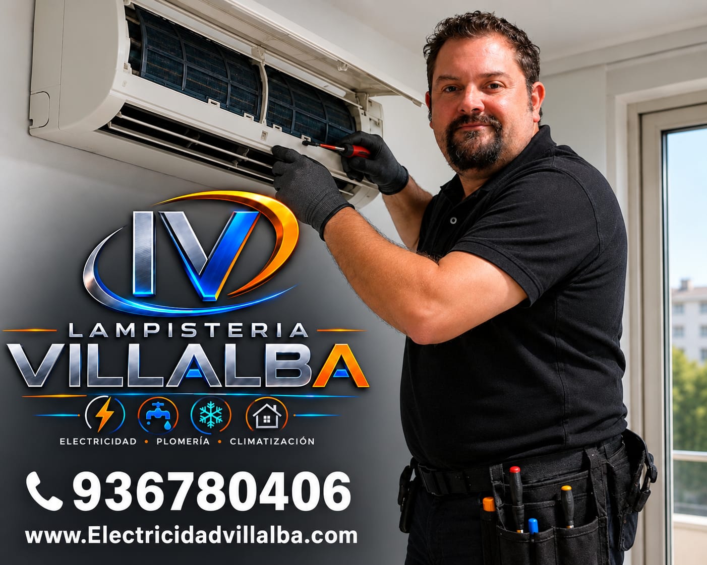 Lampistería Villalba realizando mantenimiento de aire acondicionado